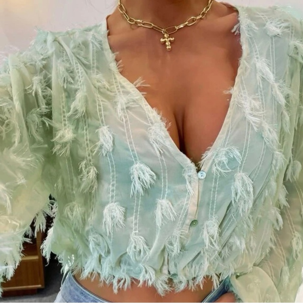 SHEIN Feather Top in Mint Green